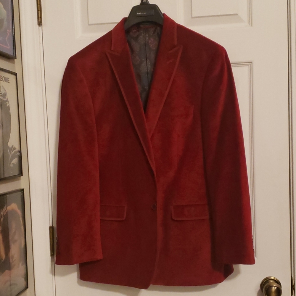 Dark Red Ghost Paisley Velvet Blazer